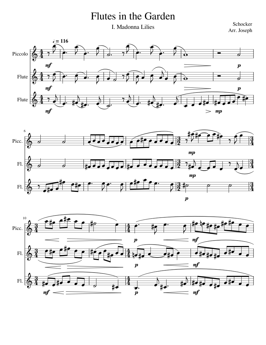 Flutes in the Garden Madonna Lilies Sheet music for Flute, Piccolo