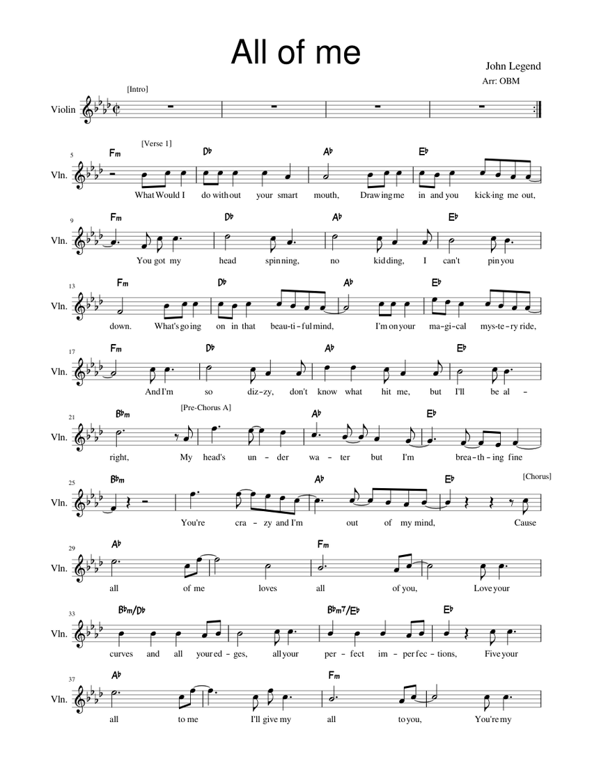 All Of Me John Legend Violin Sheet Music For Violin Solo Musescore Com