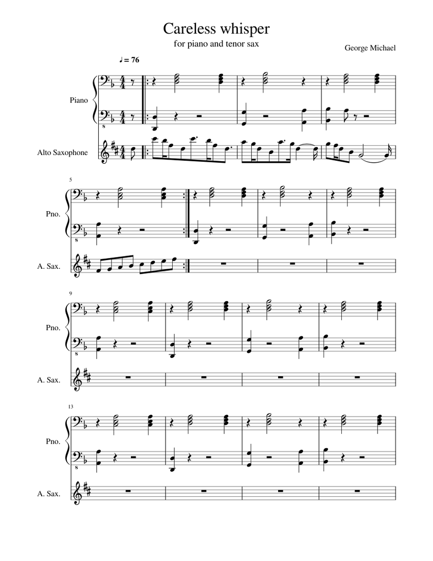 Careless Whisper Sheet music for Piano, Alto Saxophone Download free