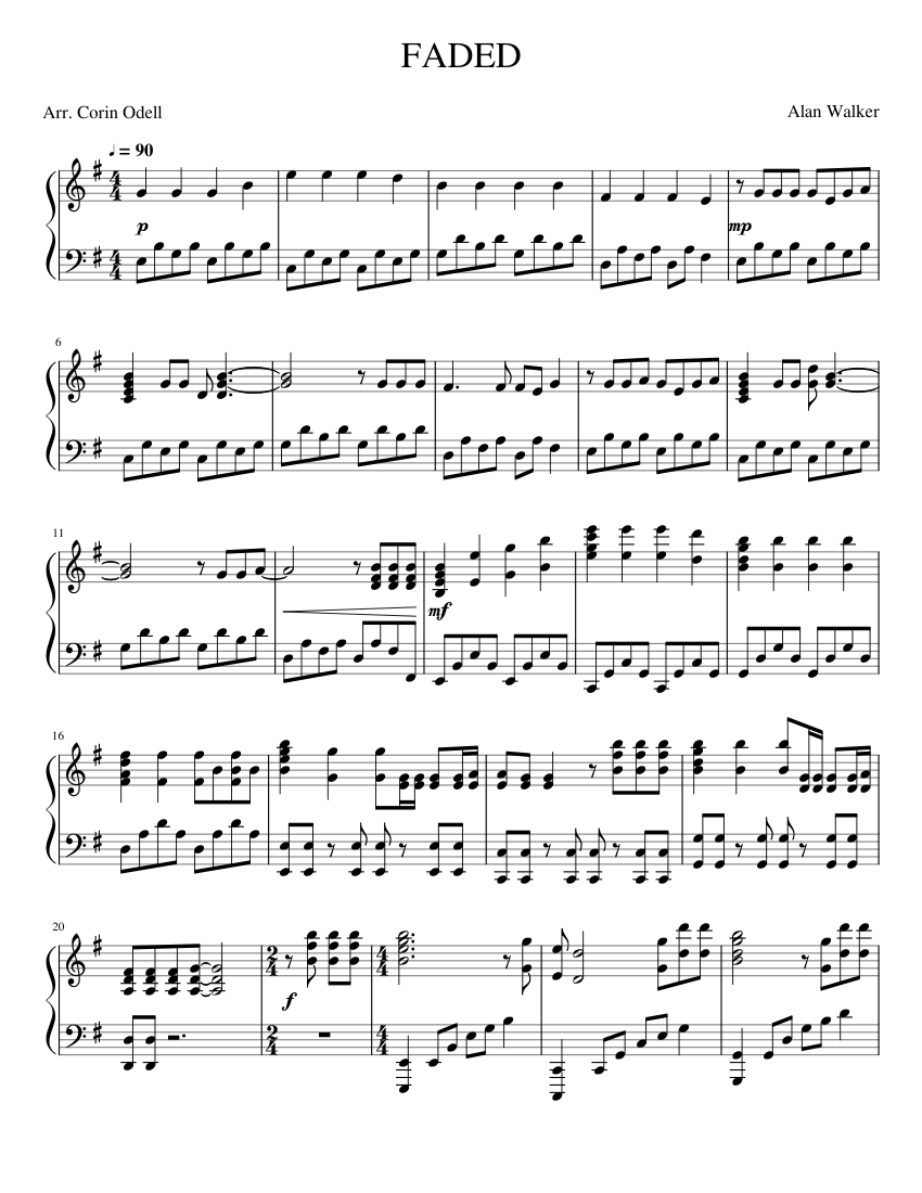 FADED Sheet Music For Piano Download Free In PDF Or MIDI