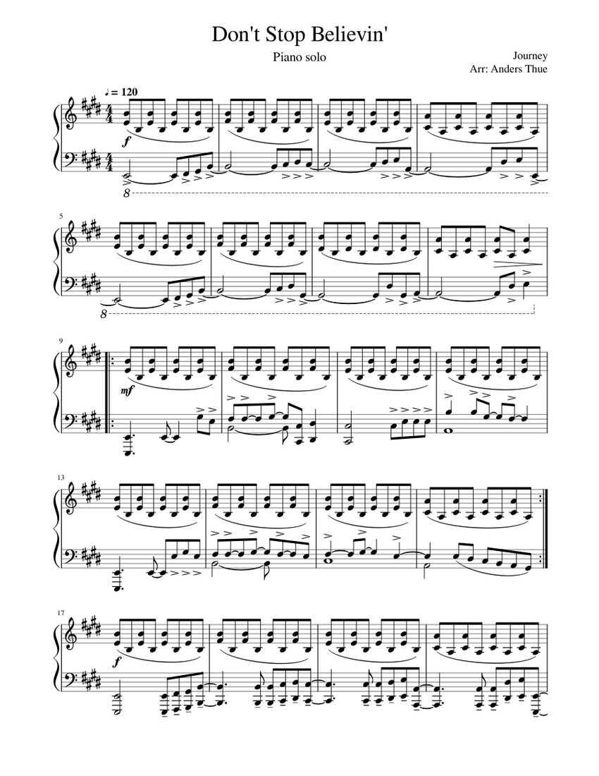 Don't Stop Believin' sheet music for Piano download free in PDF or MIDI