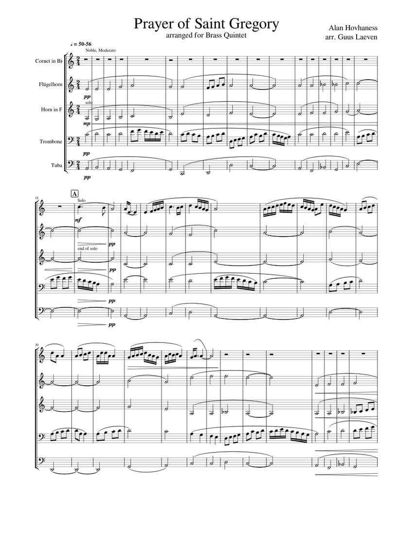 Prayer of Saint Gregory Sheet music for Trombone, French Horn, Tuba, & more instruments