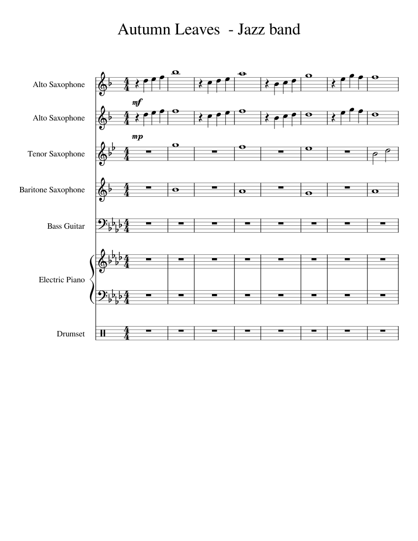 AUTUMN LEAVES - Jazz Band Arrangement Sheet music for Piano, Alto
