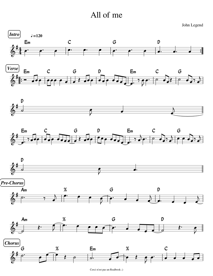 All of me by John Legend Lead Sheet 2 Sheet music for Piano (Solo