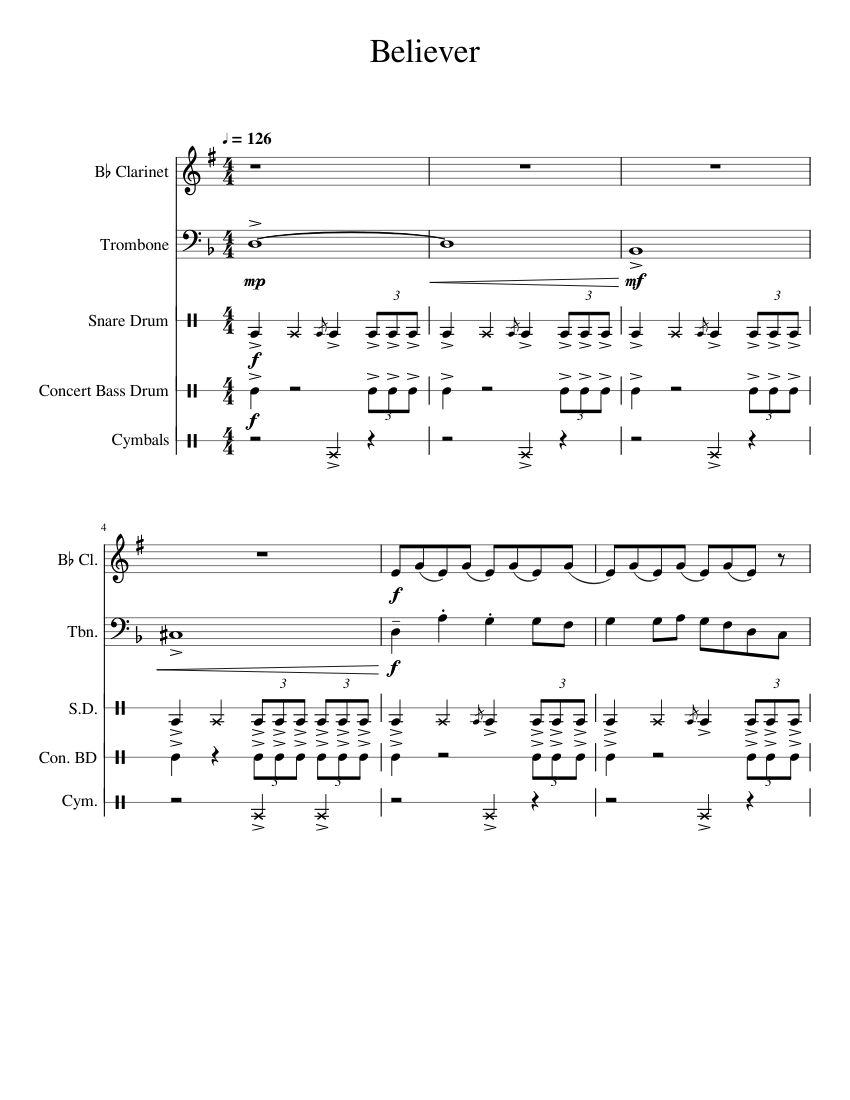 Believer Sheet music for Trombone, Percussion Download free in PDF or MIDI