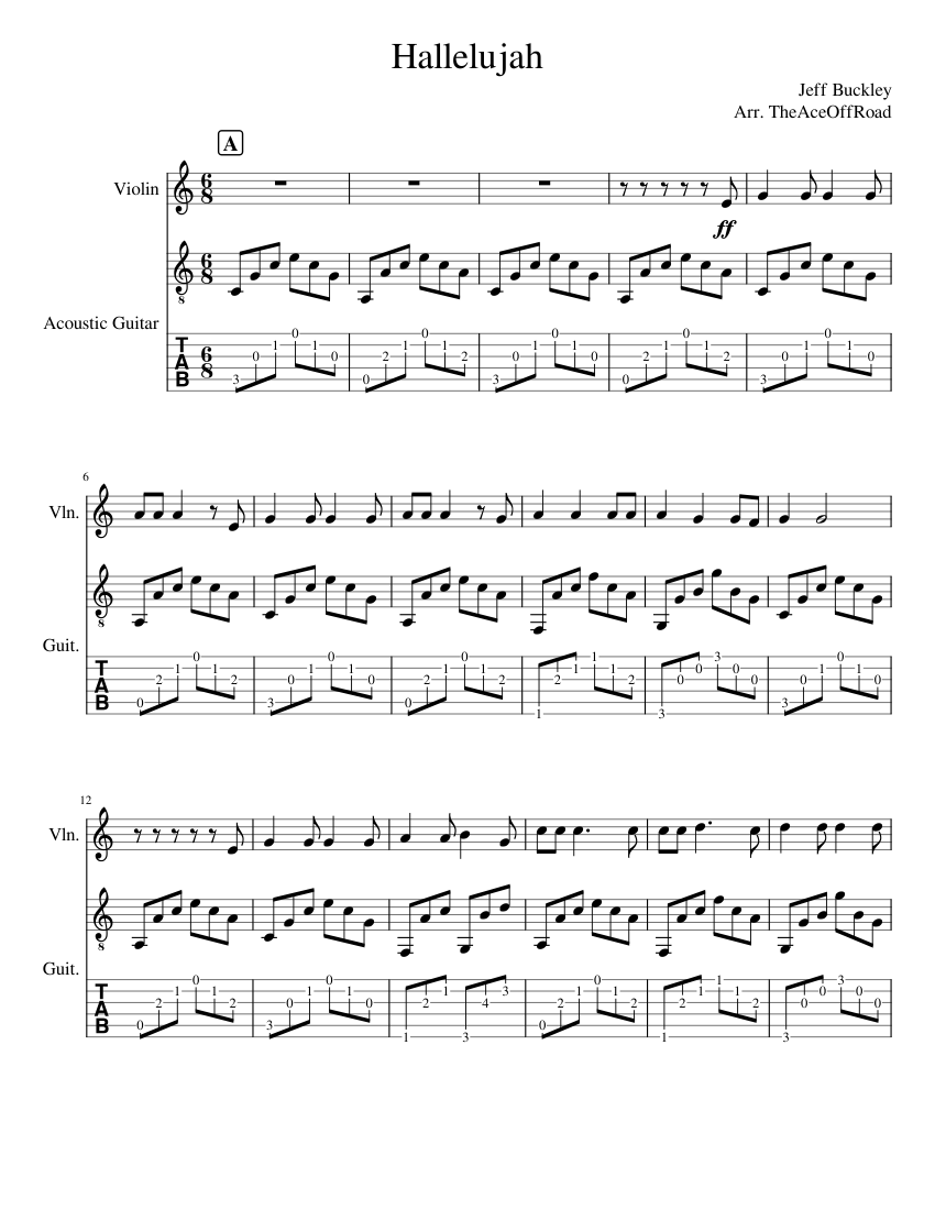 Hallelujah Sheet music for Violin, Guitar (Mixed Duet) | Musescore.com