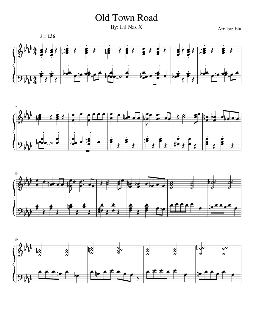 Old Town Road Sheet music for Piano | Download free in PDF or MIDI