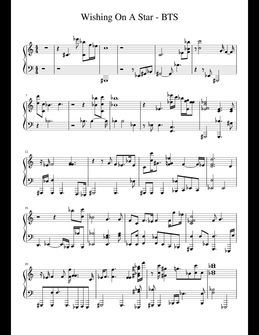 Wishing On A Star BTS sheet music for Piano download free in PDF or MIDI