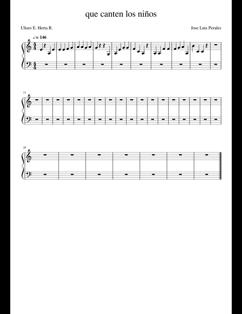 que canten los niños sheet music for Piano download free in PDF or MIDI
