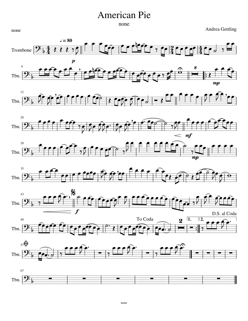 American Pie Sheet music for Piano, Trombone Download free in PDF or