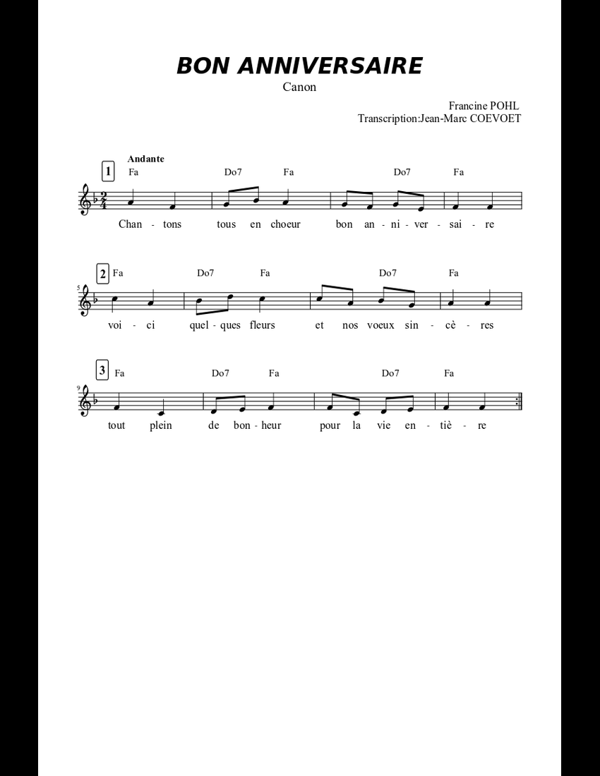 bon anniverssaire sheet music download free in PDF or MIDI