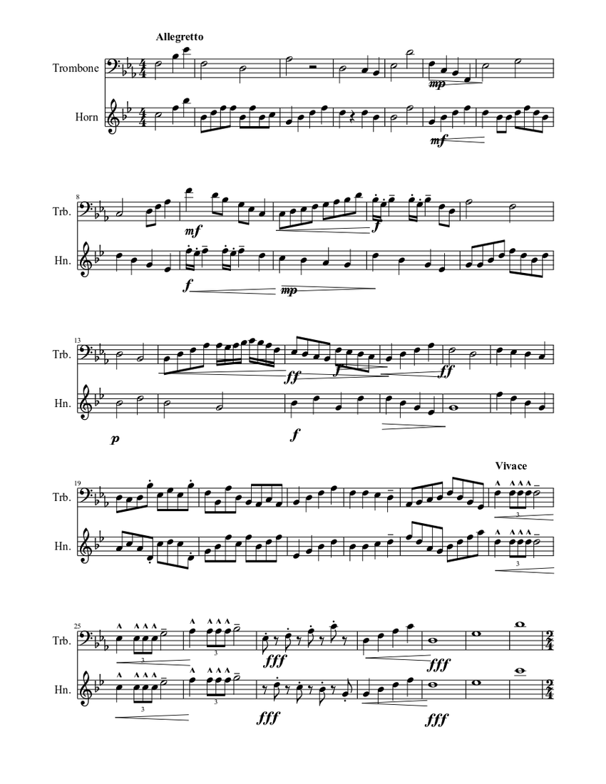 trombone/horn duet Sheet music for Trombone (Solo)