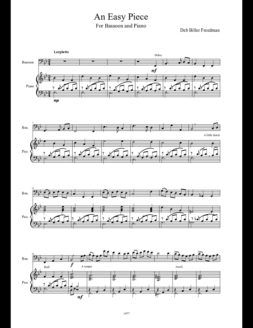 An Easy Piece (Bassoon and Piano) sheet music download free in PDF or MIDI