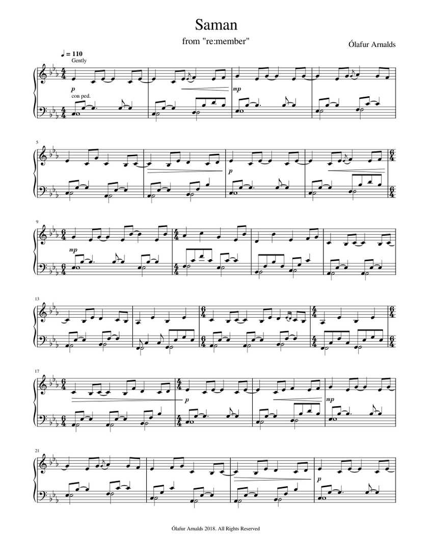 Ólafur Arnalds - Saman sheet music for Piano download free ...
