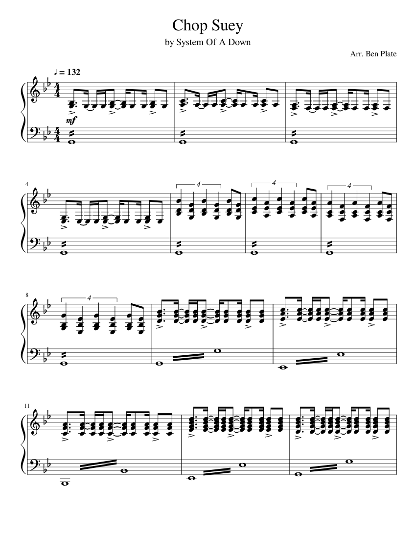 System Of A Down - Chop Suey (Piano) Sheet music for Piano (Solo) | Musescore.com