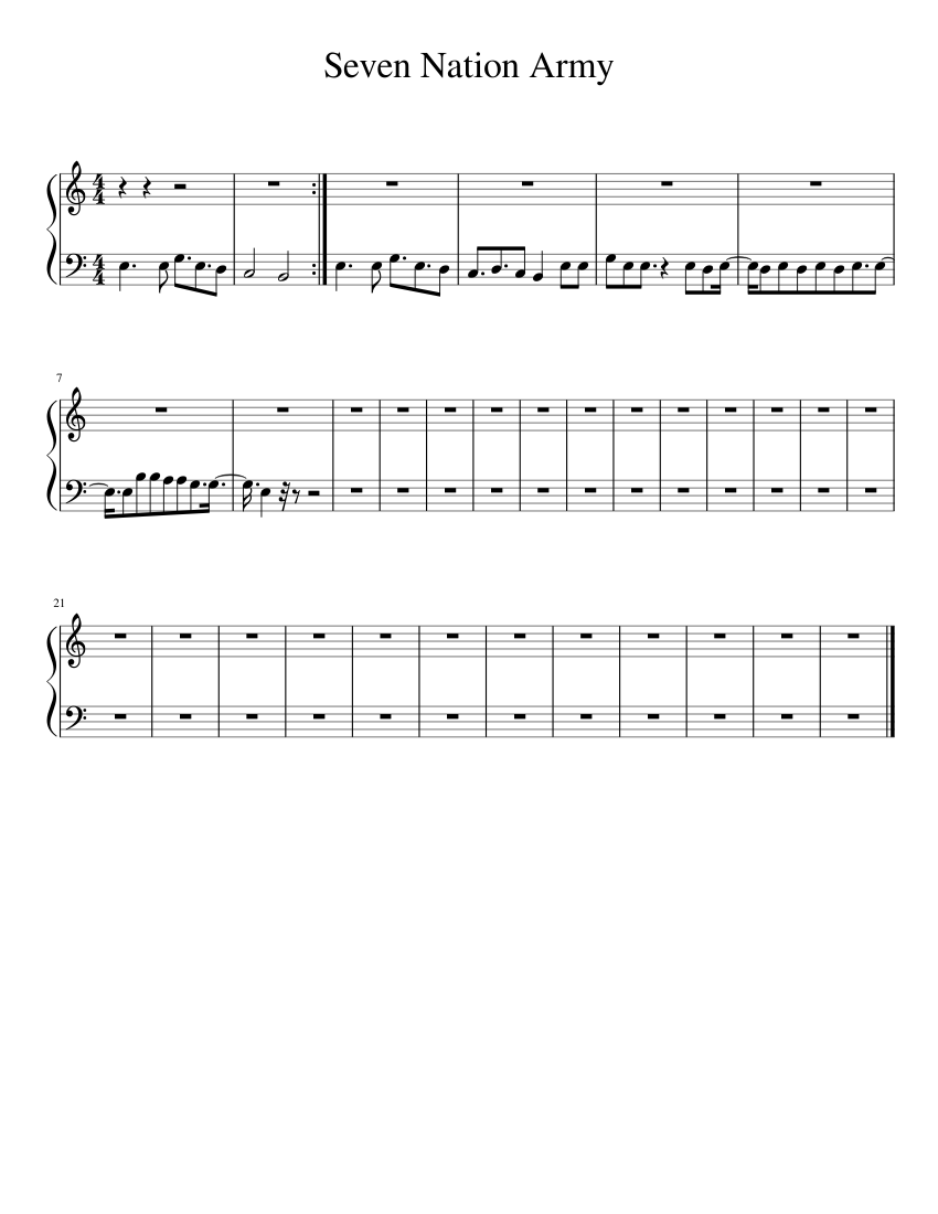 Seven Nation Army Sheet music for Piano (Solo) | Musescore.com