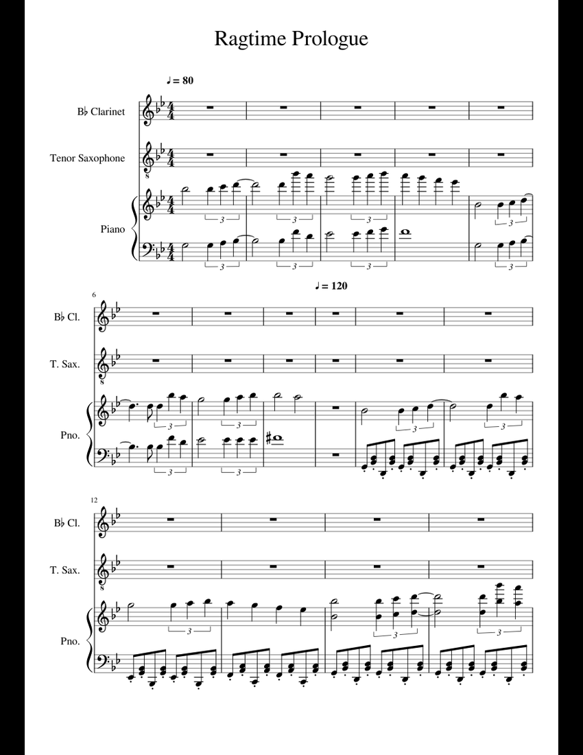 Ragtime Prologue sheet music for Piano, Tenor Saxophone