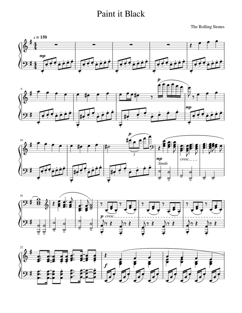 Paint it Black Sheet music for Piano | Download free in PDF or MIDI