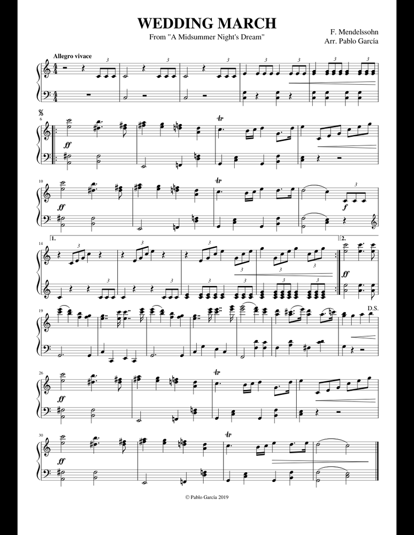WEDDING MARCH sheet music for Piano download free in PDF
