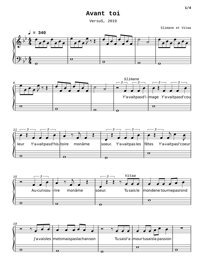 Avant toi Sheet music for Piano Download free in PDF or MIDI