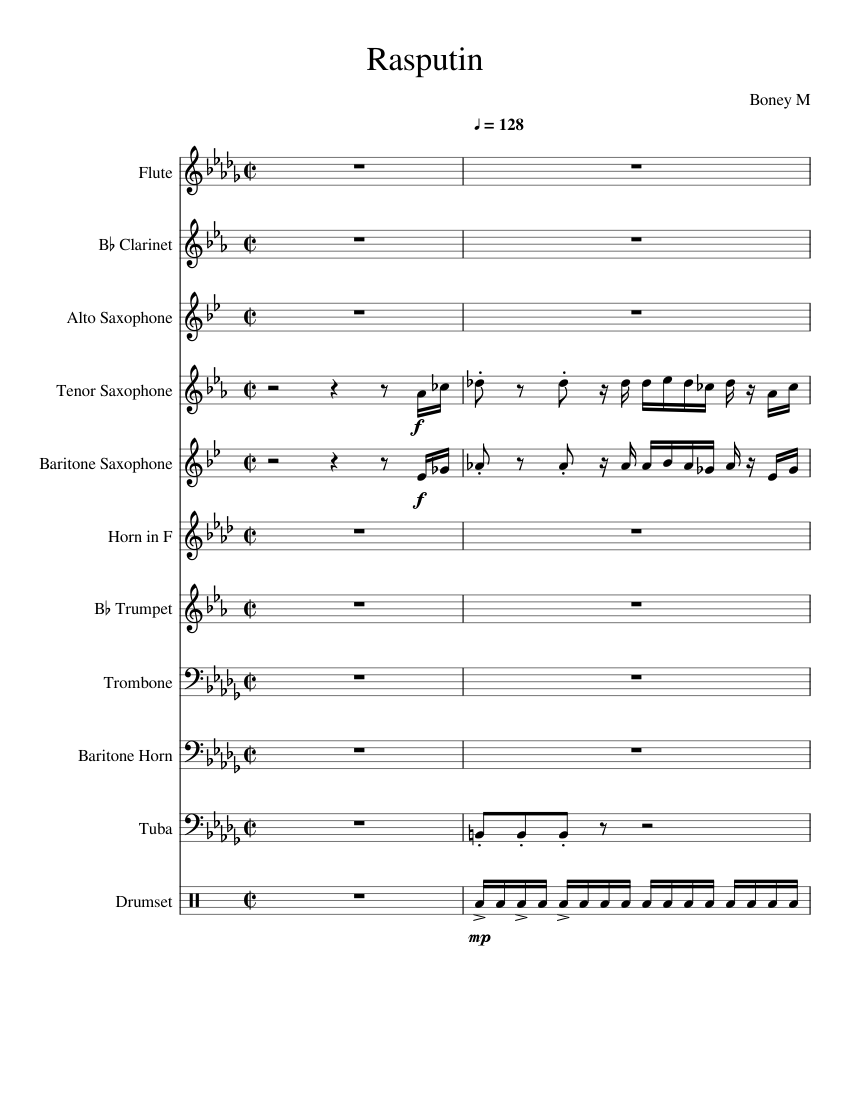Rasputin Sheet music for Flute, Clarinet, Alto Saxophone, Tenor