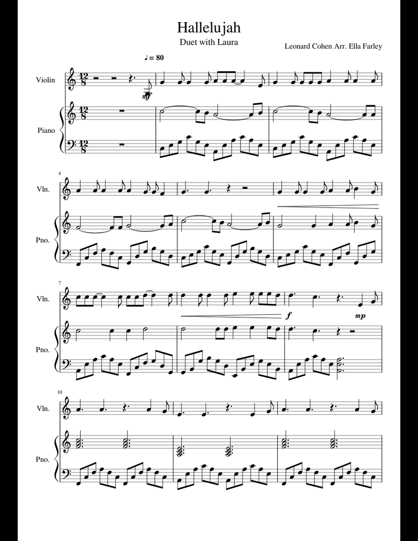 Hallelujah sheet music for Violin, Piano download free in PDF or MIDI
