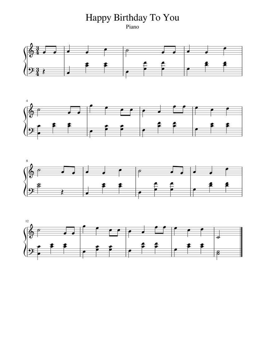 Happy Birthday Piano Song Sheet music for Piano (Solo) | Musescore.com