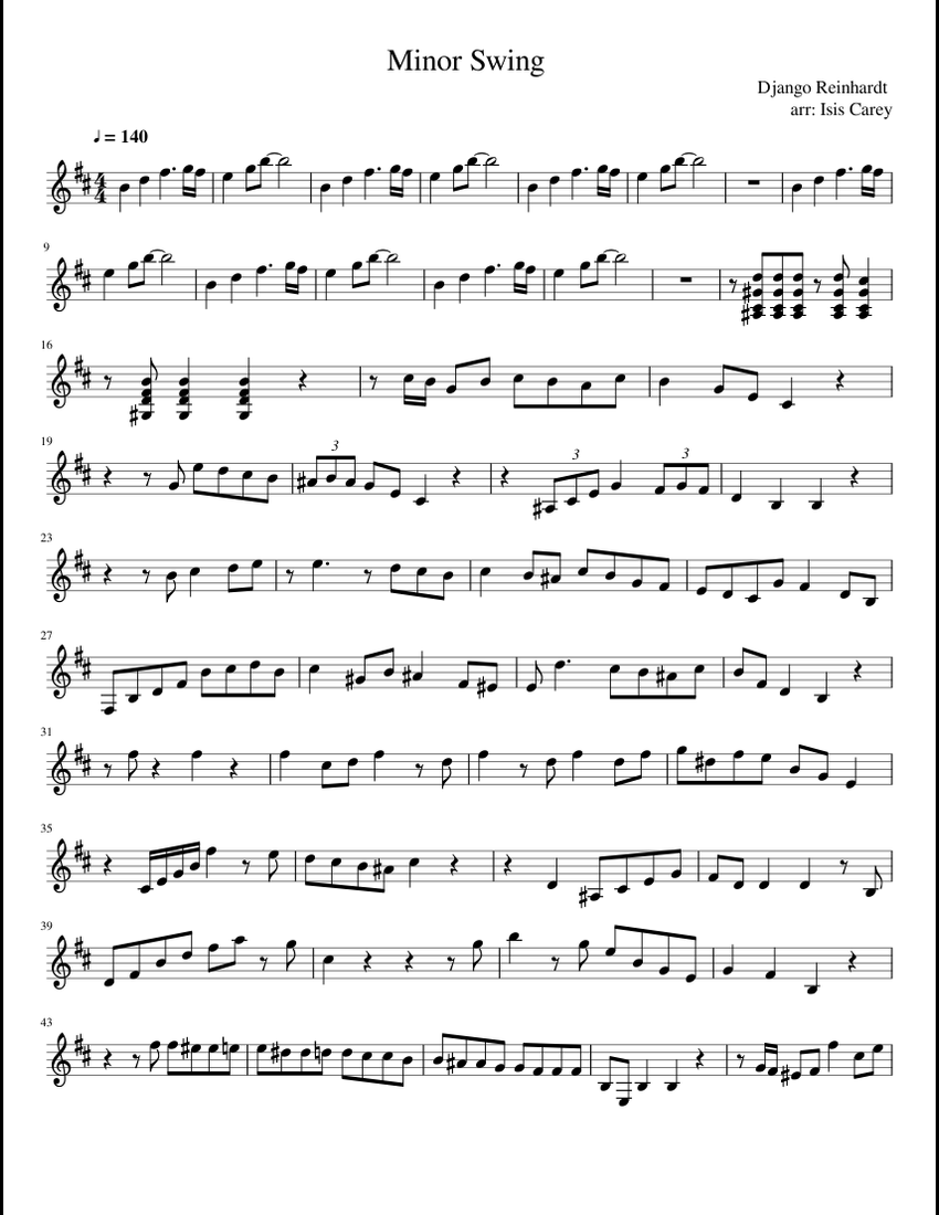 Minor Swing sheet music for Clarinet download free in PDF or MIDI