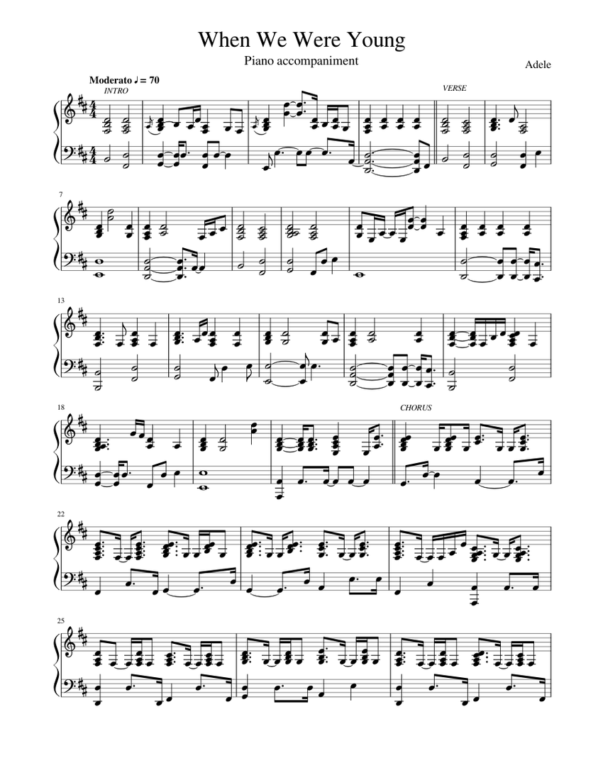 When We Were Young piano accompaniment - lower key Sheet music for
