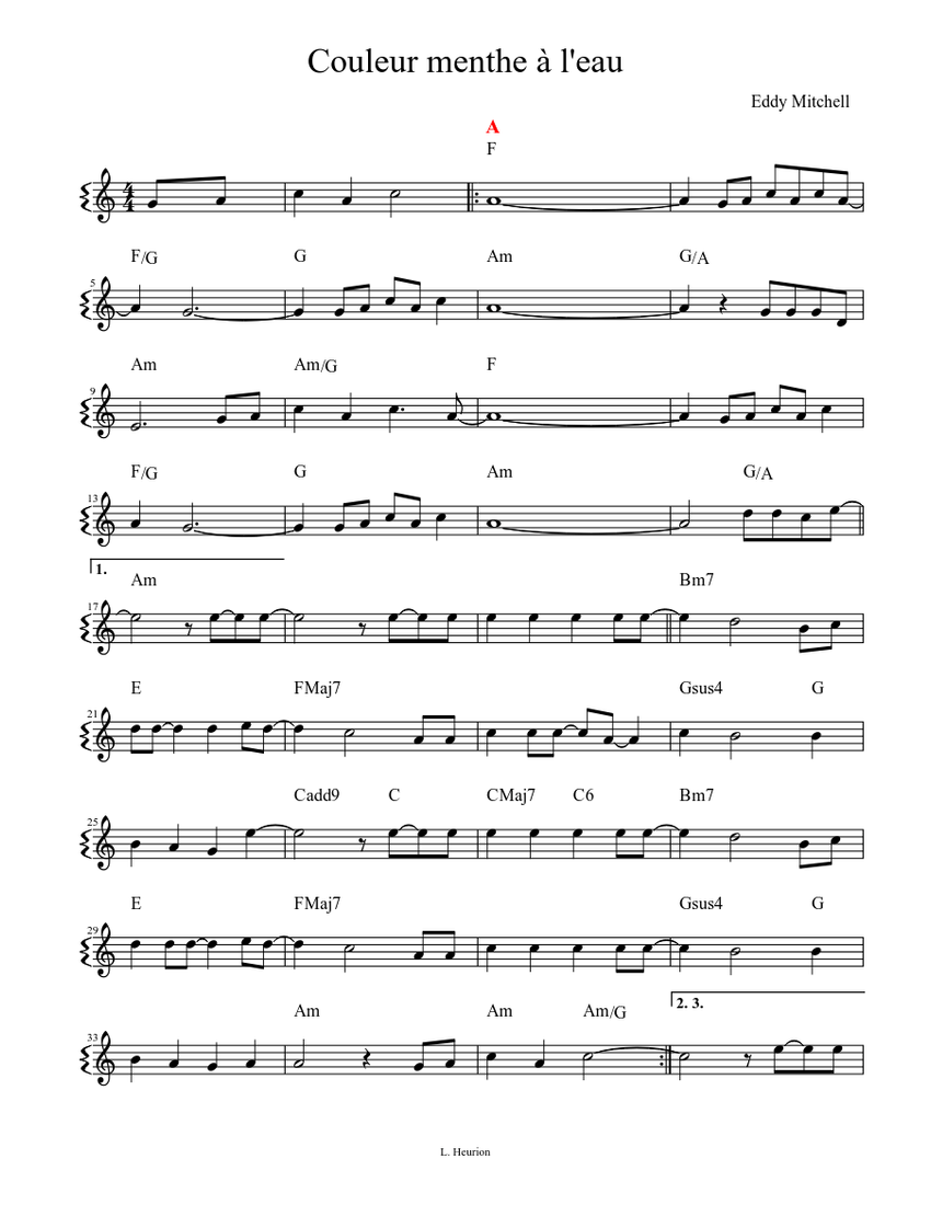Couleur menthe à l'eau Sheet music Download free in PDF
