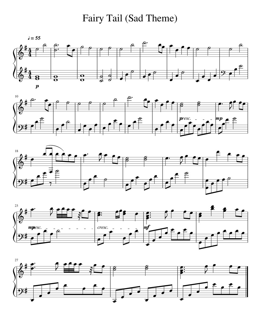 Fairy Tail Sad Theme Sheet music for Piano (Solo) | Musescore.com