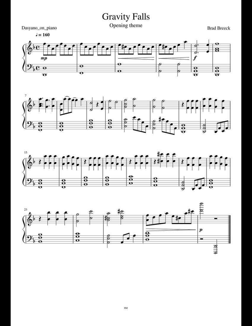 Gravity Falls - easy ver. sheet music for Piano download free in PDF or