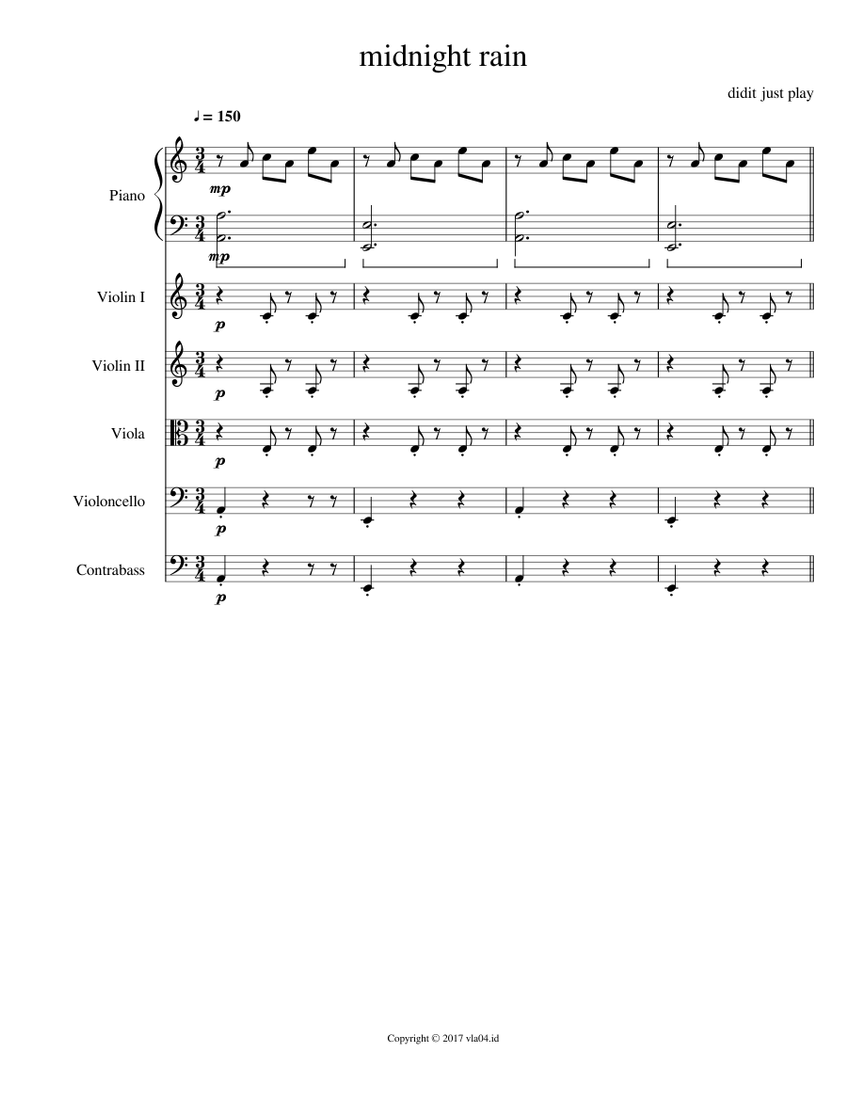 midnight rain Sheet music for Piano, Viola, Woodwinds (Other) (Mixed