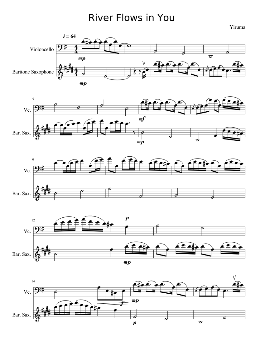 River Flows in You Sheet music for Cello, Saxophone (Baritone) (Mixed