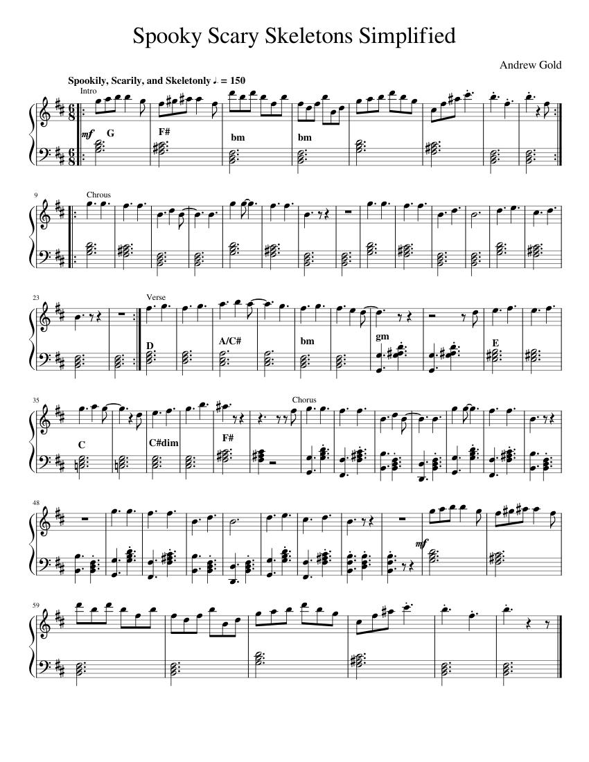 spooky scary skeletons simplified Sheet music for Piano (Solo