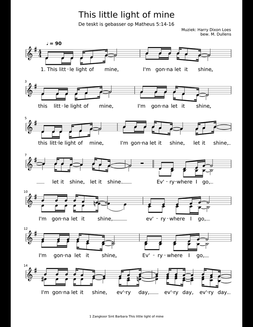 This little light of mine_koorpartituur sheet music for Piano