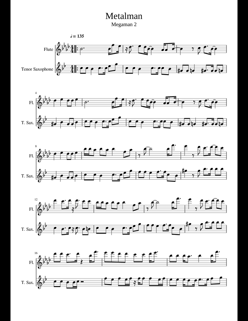 Megaman 2 Metalman Tenor Sax Flute Duet sheet music for Flute, Tenor ...