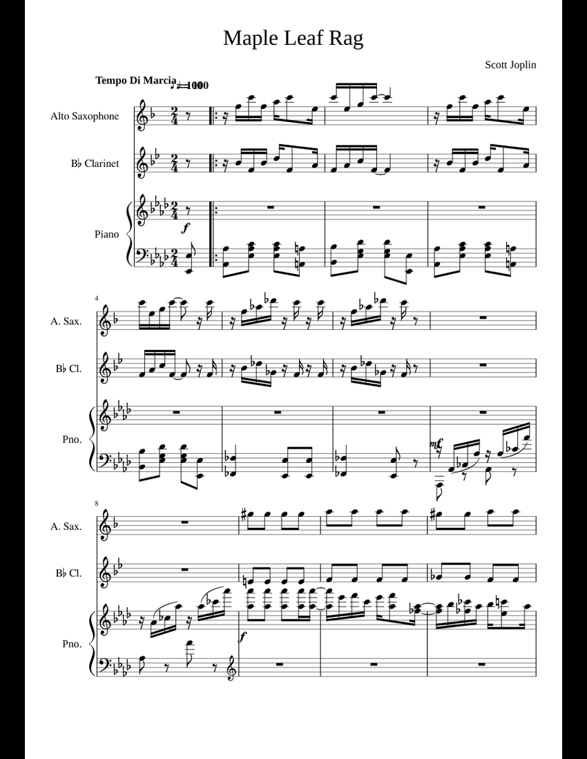 Maple leaf rag sheet music for clarinet piano alto saxophone download 