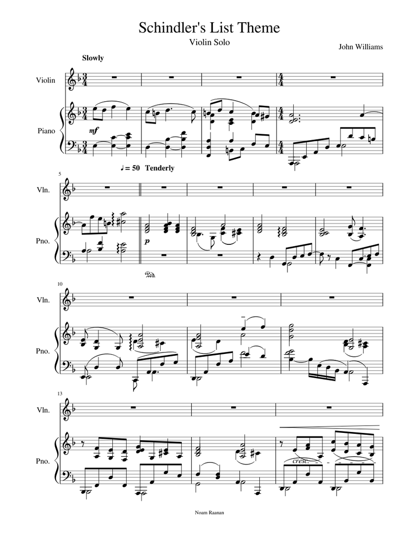 Schindlers List Theme Sheet music for Piano, Violin (Solo) | Musescore.com