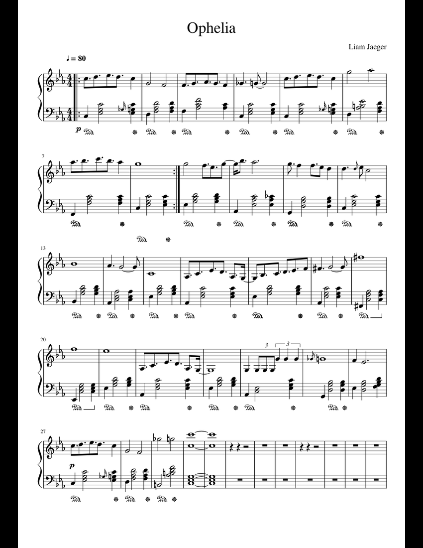 Ophelia sheet music for Piano download free in PDF or MIDI