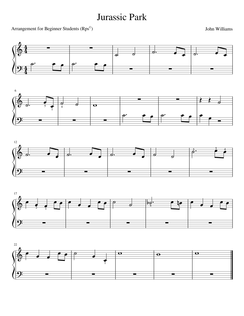 Jurassic Park Theme sheet music for Piano download free in PDF or MIDI