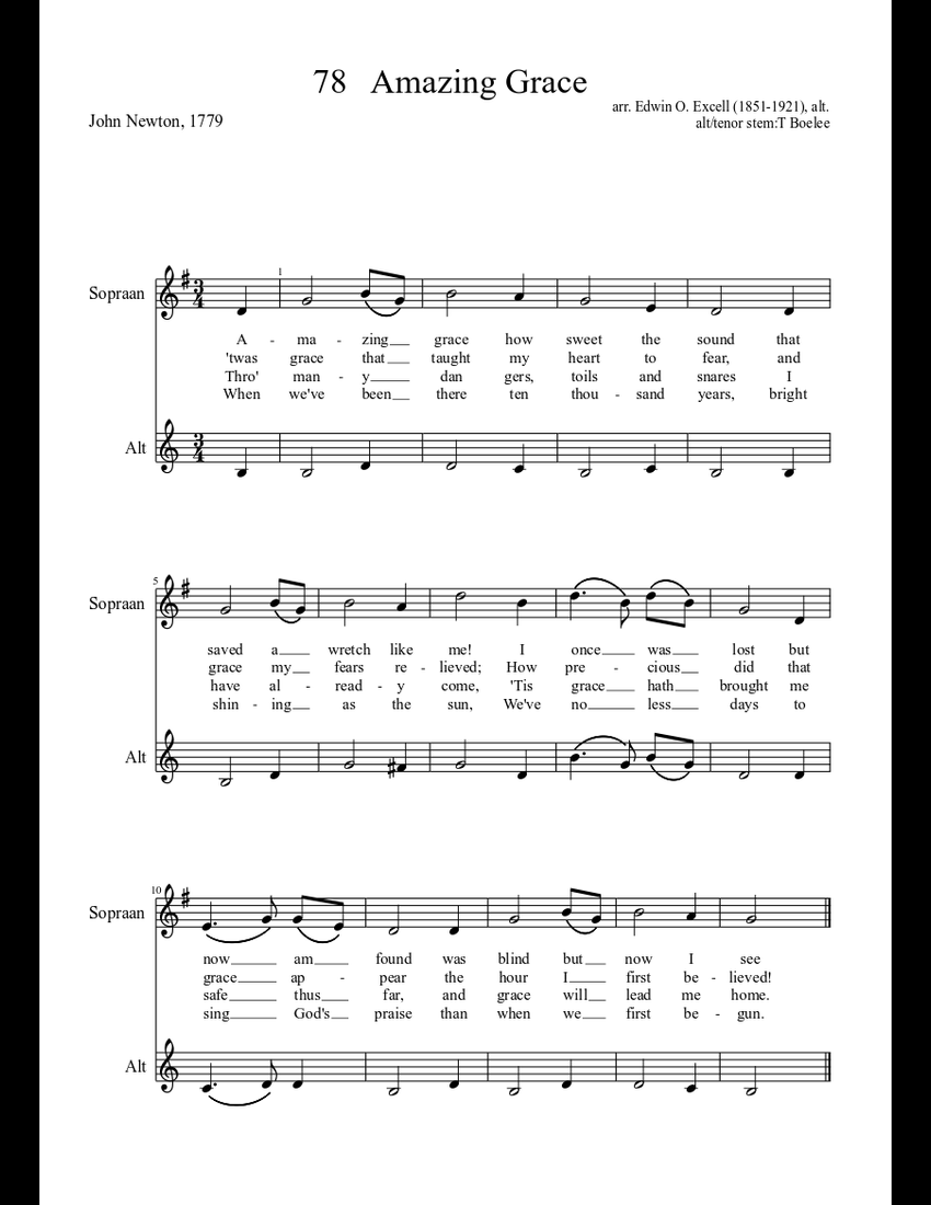 Amazing Grace sheet music download free in PDF or MIDI