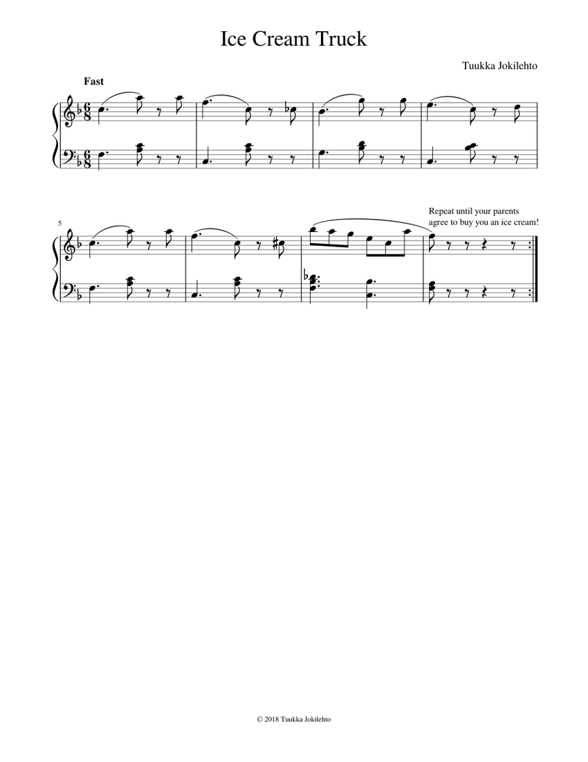 Ice Cream Truck Sheet music for Piano | Download free in PDF or MIDI