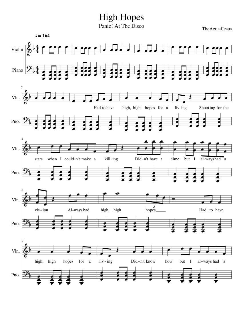 High Hopes sheet music for Violin, Piano download free in PDF or MIDI