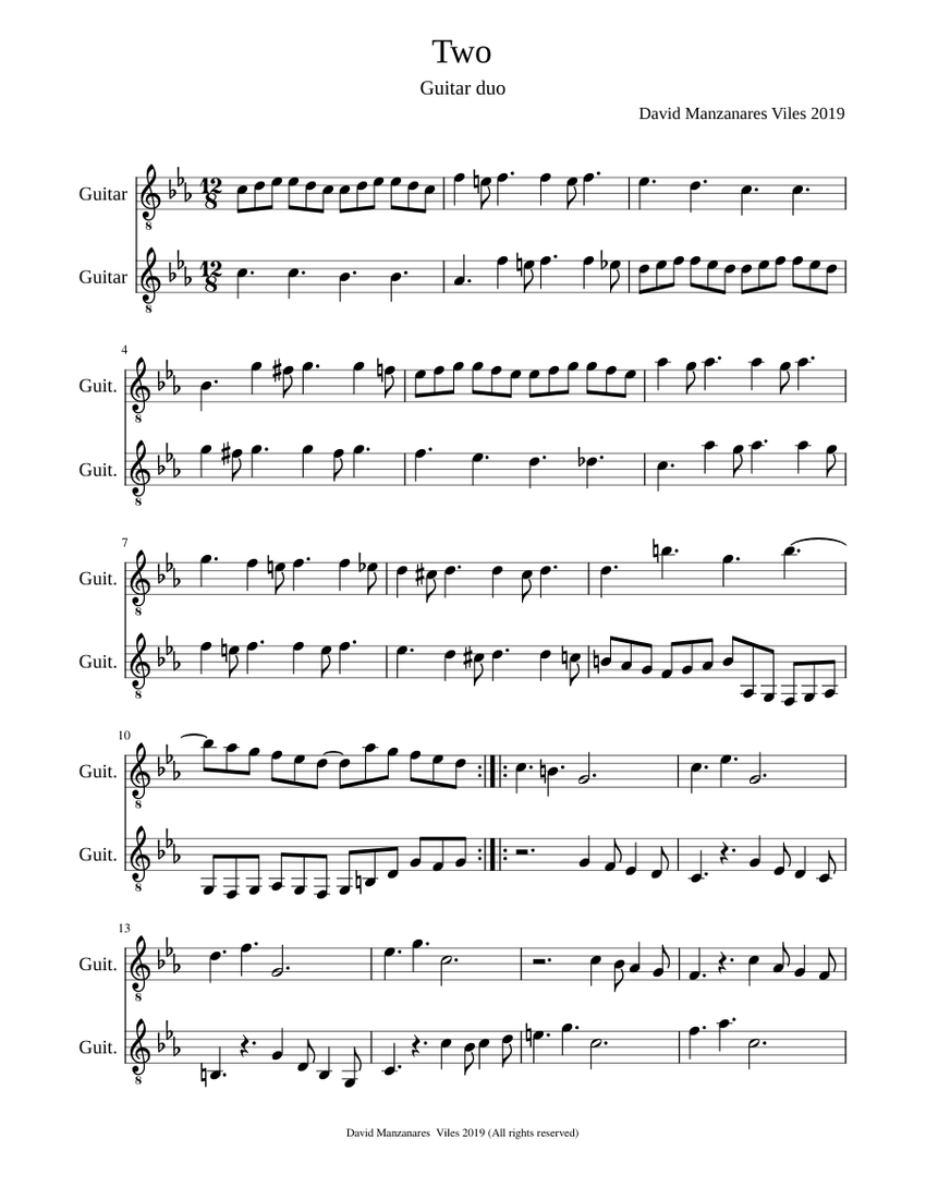 Two Guitar duo Sheet music for Guitar (String Duet)