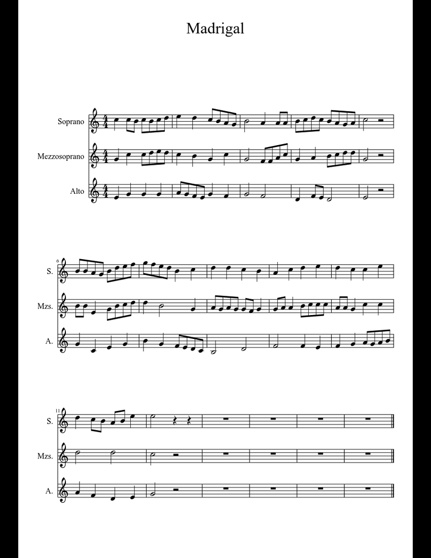 Madrigal sheet music download free in PDF or MIDI