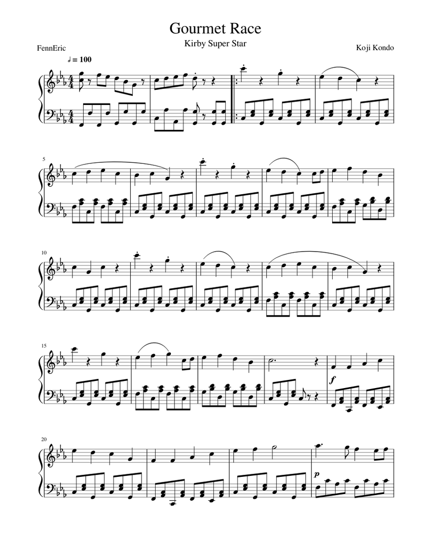 Gourmet Race - Kirby Super Star Sheet music for Piano | Download free ...