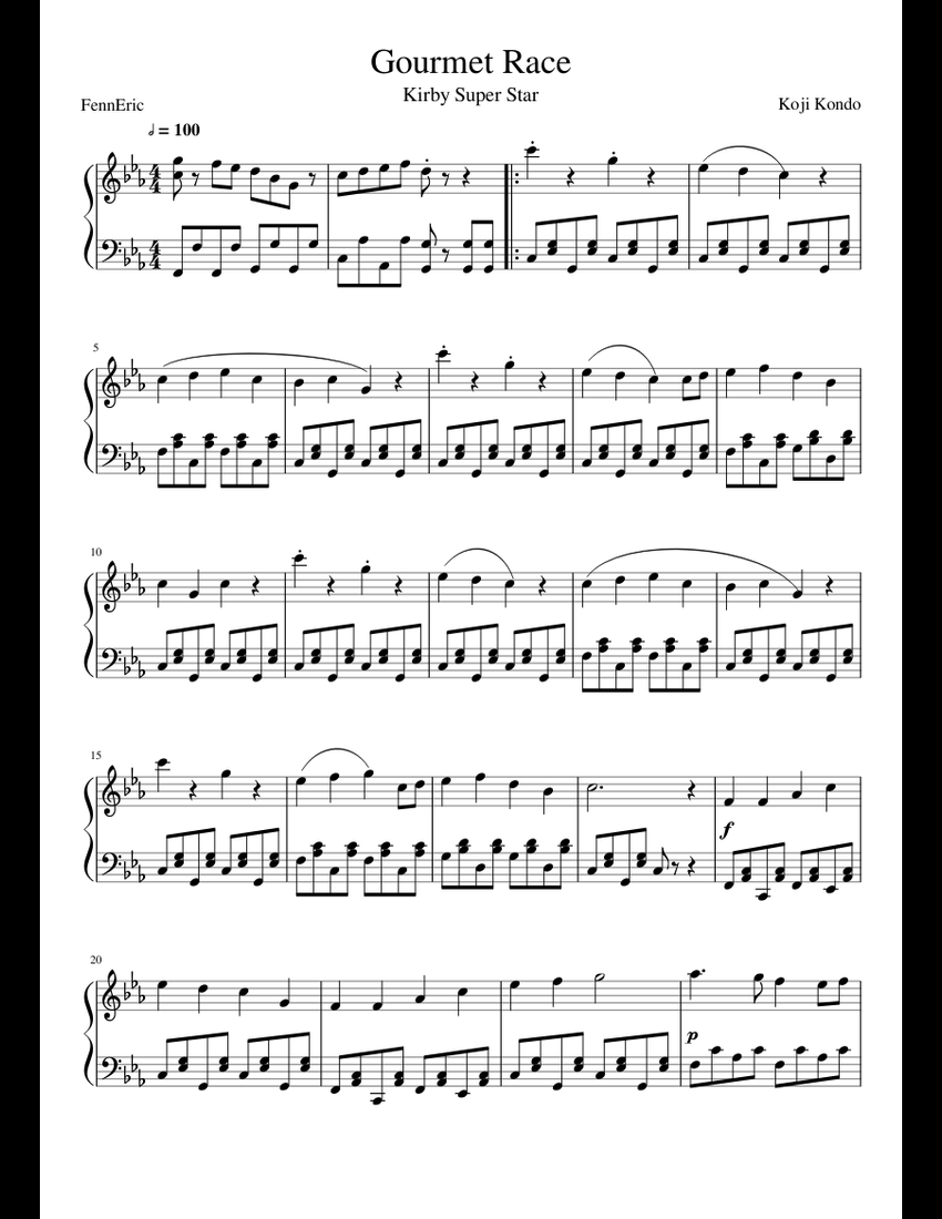 Gourmet Race - Kirby Super Star sheet music for Piano download free in ...
