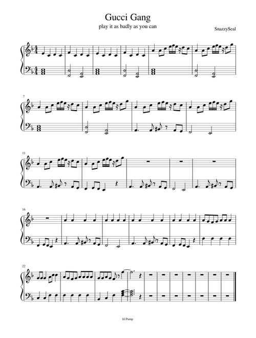 Gucci Gang Sheet music for Piano (Solo) | Musescore.com
