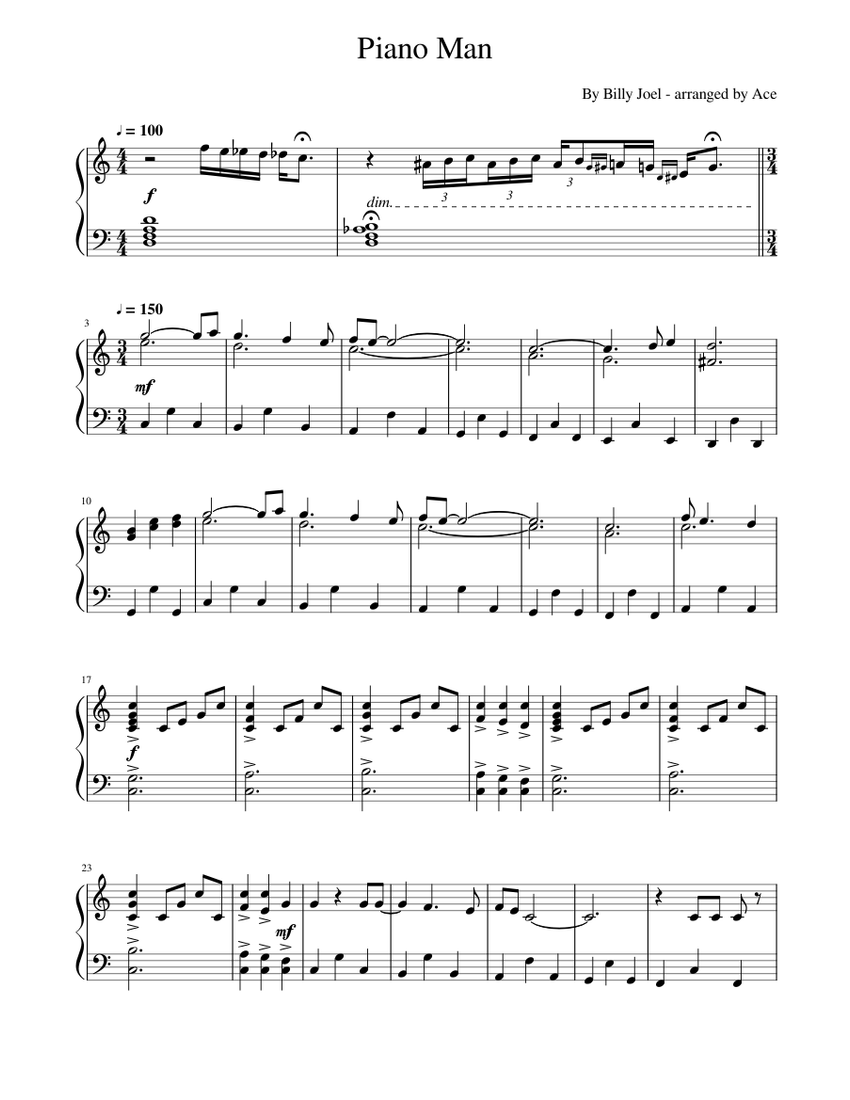 Piano Man Sheet music for Piano | Download free in PDF or MIDI